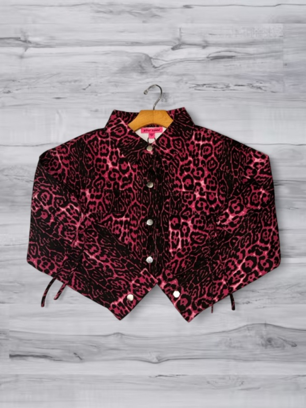 🐆 Yuki Leopard Cargo Denim Cropped Jacket Betsey Johnson NWT